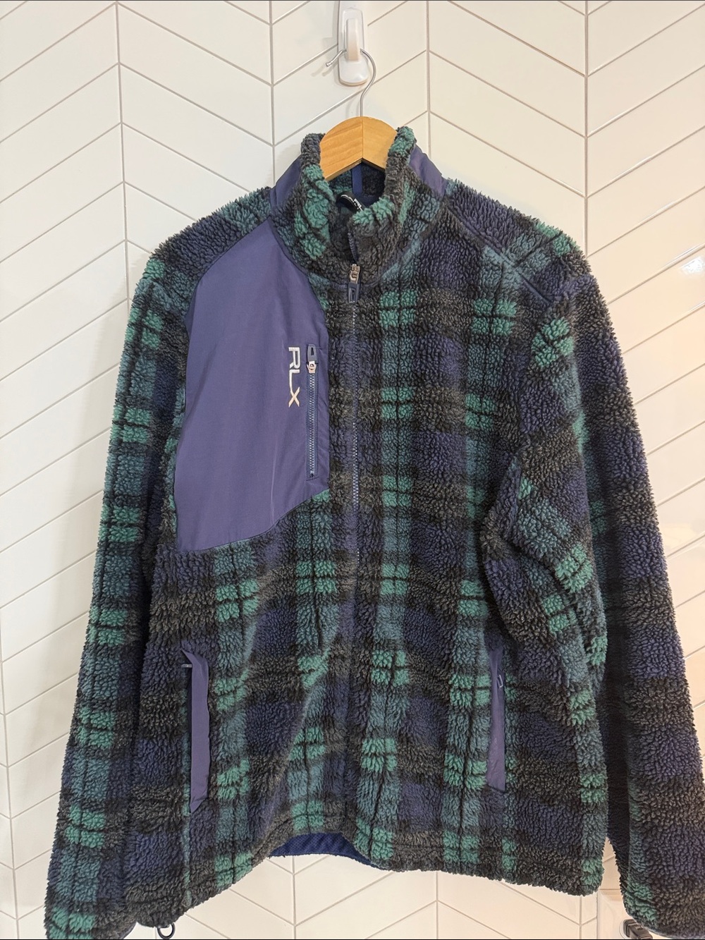 RLX Ralph Lauren Men’s Plaid High-Pile Fleece Full-Zip Jacket-XL